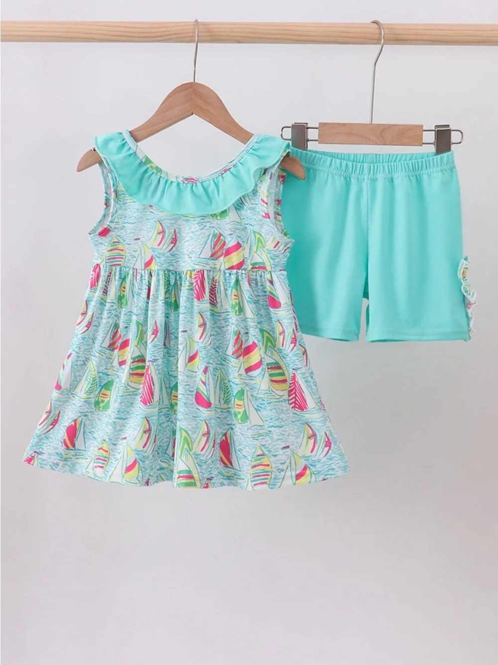 NWT Abby & Evie Girls' Aqua Sailboat Set with Shorts